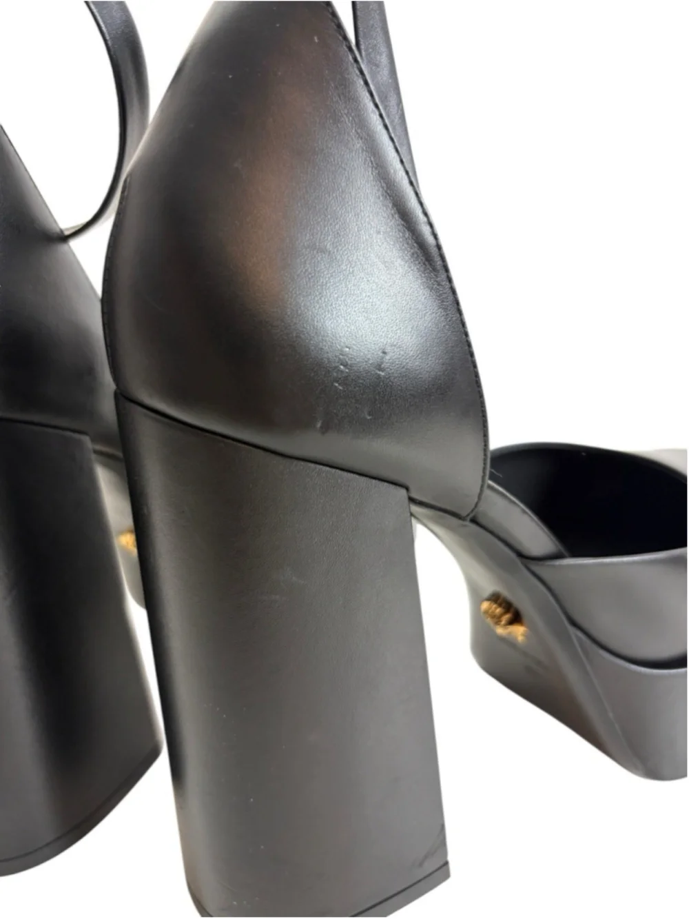 NEW Versace Medusa Aevitas Platform Pumps Black Leather Ankle Strap Heels IT 38